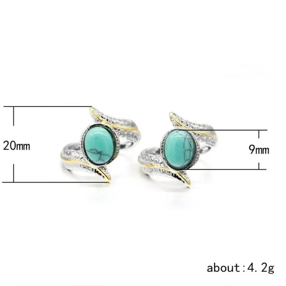 ✨925 Silver Plated Green Turquoise Leather Shape Cut Ring, GPMB1514 - Picture 5 of 5